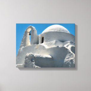 Whitewashed Church, Mykonos, Griekenland Canvas Afdruk