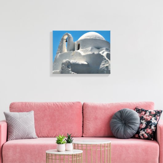 Whitewashed Church, Mykonos, Griekenland Canvas Afdruk (Insitu (Woonkamer))