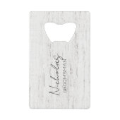 Whitewashed Wood gepersonaliseerde bruidsfeestje Creditkaart Flessenopener (Voorkant)