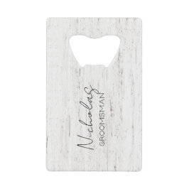 Whitewashed Wood gepersonaliseerde bruidsfeestje Creditkaart Flessenopener