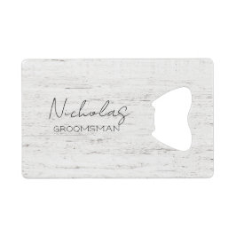 Whitewashed Wood gepersonaliseerde bruidsfeestje Creditkaart Flessenopener