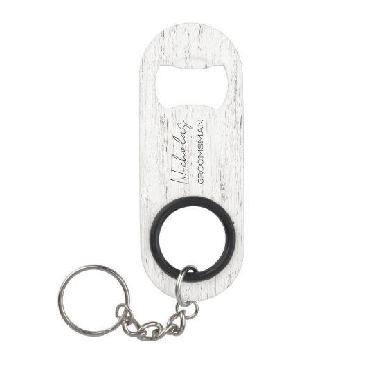 Whitewashed Wood gepersonaliseerde bruidsfeestje Mini Flessenopener (Voorkant)