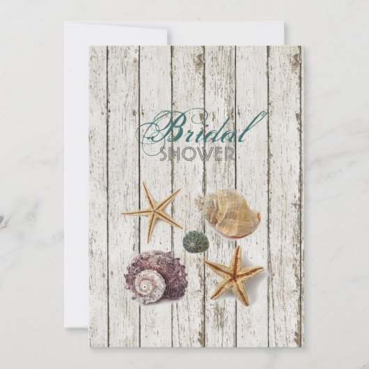 Whitewashed wood seashells strand vrijgezellenfees kaart (Voorkant)