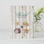 Whitewashed wood seashells strand vrijgezellenfees kaart (Staand voorkant)