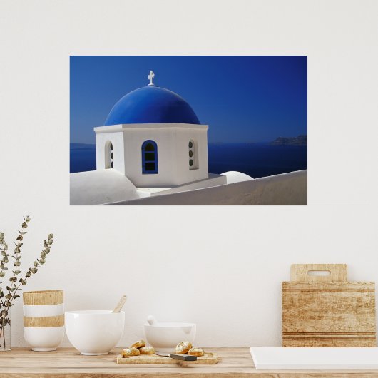 Whitewashington Kerk met Blue Dome, Santorini Poster (Keuken)