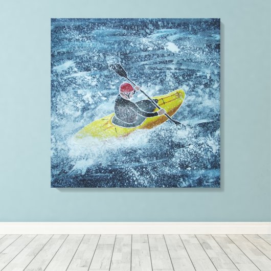 Whitewater kayakschilderij canvas afdruk (Insitu (Houten vloer))