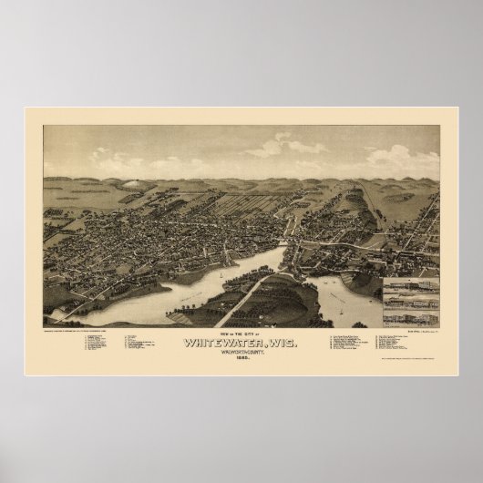 Whitewater, WI Panoramic Map - 1885 Poster (Voorkant)