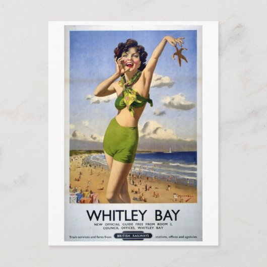 Whitley Bay, Vintage Travel Poster Briefkaart (Voorkant)