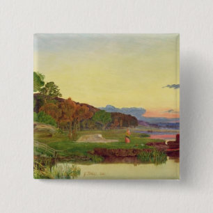 Whitlingham, Norfolk, 1860 (olie op doek) Vierkante Button 5,1 Cm
