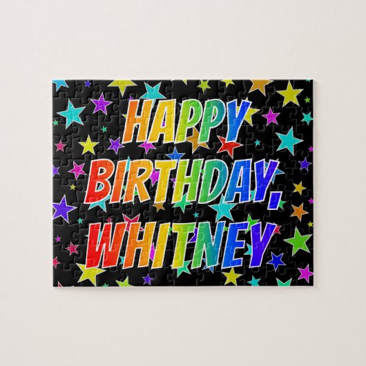 "WHITNEY" voornaam, geun "HAPPY BIRTHDAY" Legpuzzel (Horizontaal)