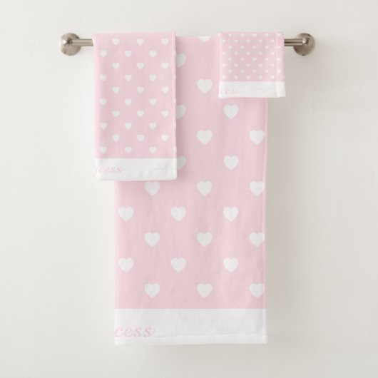 WHITPINK HEART BATHROOM TOWEL SET BAD HANDDOEK (Insitu)