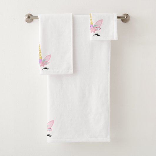 WHITPINK UNICORN BATHROOM TOWEL SET BAD HANDDOEK (Insitu)