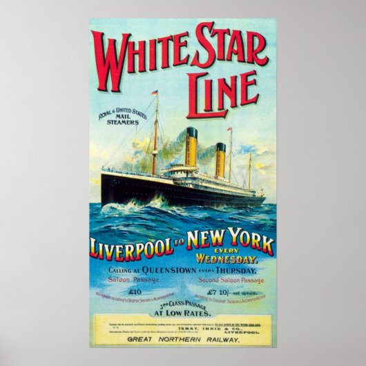 WHITSTAR LINE OCEAN MAIL STEAMER POSTER (Voorkant)