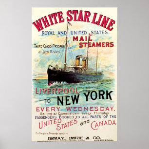 WHITSTAR LINE OCEAN MAIL STEAMER POSTER