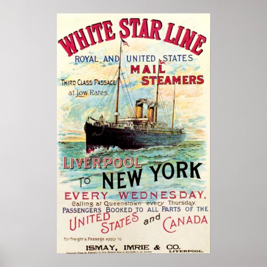 WHITSTAR LINE OCEAN MAIL STEAMER POSTER (Voorkant)