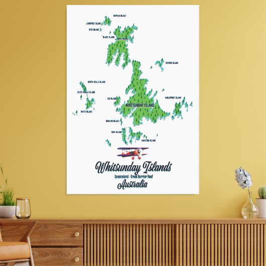 Whitsunday Islands Australia map poster Canvas Afdruk (Insitu (Woonkamer))