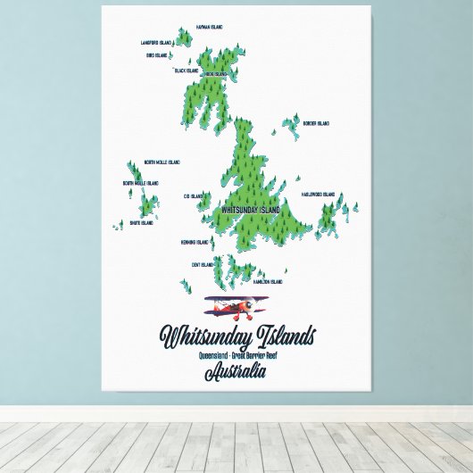 Whitsunday Islands Australia map poster Canvas Afdruk (Insitu (Houten vloer))