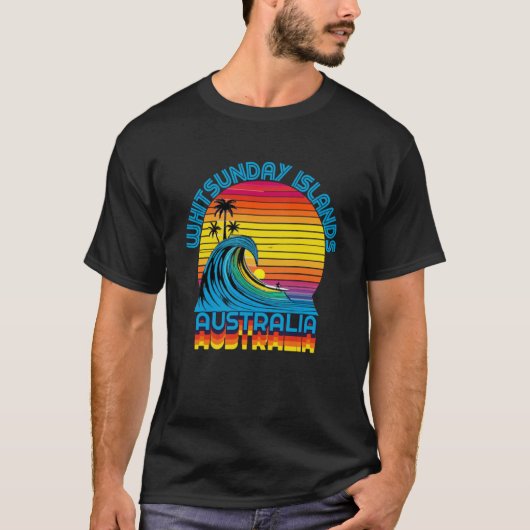 Whitsunday Islands Retro Throwback Surf & Beach Zo T-shirt (Voorkant)