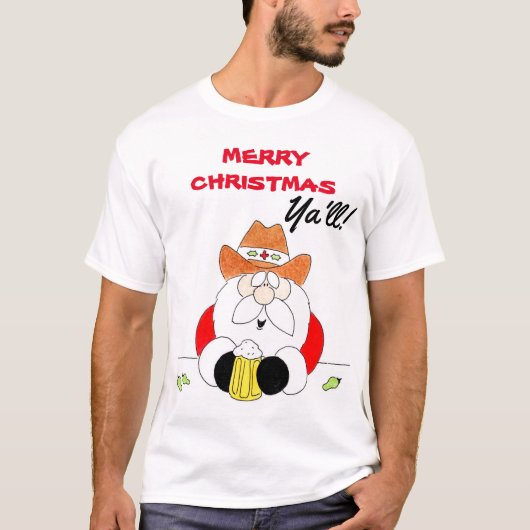 WhitTexas Santa Merry Christmas Ya'll Mannen T-shi T-shirt (Voorkant)
