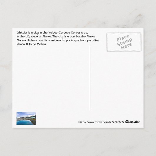 Whittier, Alaska, VS Briefkaart (Achterkant)