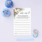 Who am I? Winter Flowers Bridal Shower Game Card Flyer (Enkel)