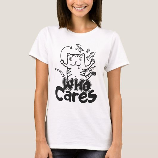 Who Cares Funny Cat Doodle Shirt (Voorkant)
