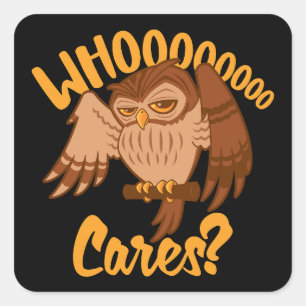 Who Cares Grappig Zorgeloos Cartoon Uil Tekenen Vierkante Sticker