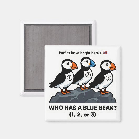 Who Has a Blue Beak? – Puffin Learning Magnet (Voorkant / Achterkant)