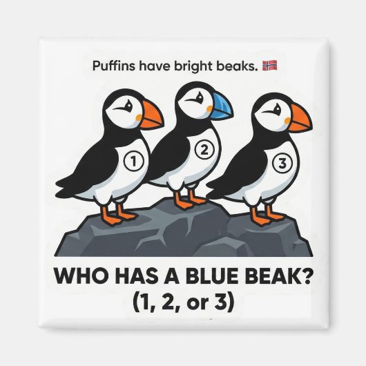 Who Has a Blue Beak? – Puffin Learning Magnet (Voorkant)