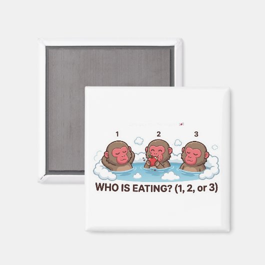 Who Is Eating? Japanese Snow Monkey Spa Animal Magneet (Voorkant / Achterkant)