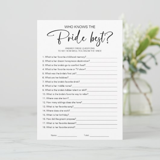 Who Knows de Bruid Beste Vrijgezellenfeest Game Kaart (Staand voorkant)