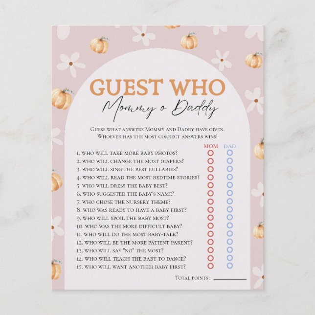 Who Knows Fall Pumpkin & Daisy Baby Shower Game (Voorkant)