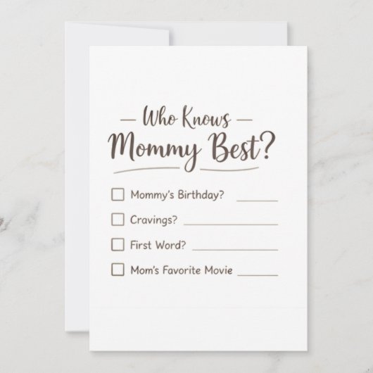 Who Knows Mommy Best? – Baby Shower Game Card Feestdagenkaart (Voorkant)