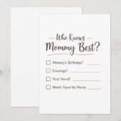 Who Knows Mommy Best? – Baby Shower Game Card Feestdagenkaart (Voorkant / Achterkant)