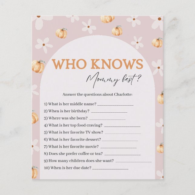 Who Knows Mommy Best Fall Baby Shower Game Card (Voorkant)
