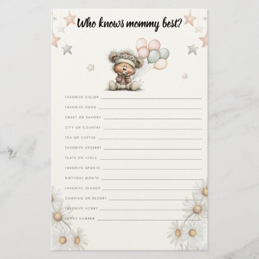Who knows mommy best game Whimsical Teddy Bear  Briefpapier (Voorkant)