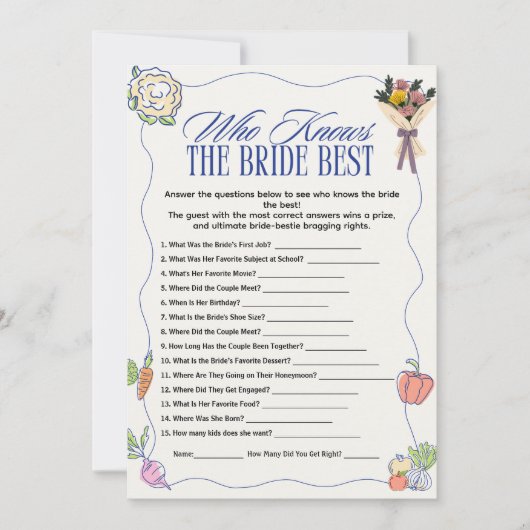  who Knows the Bride Best Bridal Shower Games Fun Kaart (Voorkant)
