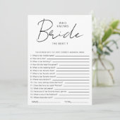 Who knows The Bride Best Bridal Shower Party Games Kaart (Staand voorkant)
