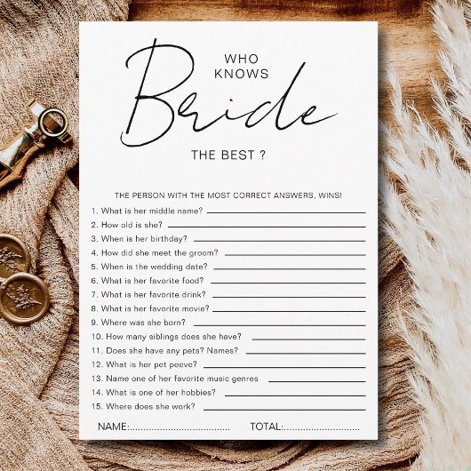 Who knows The Bride Best Bridal Shower Party Games Kaart