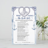 Who Knows the Bride Best Game Nautical Wedding (Staand voorkant)