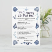 Who Knows the Bride Best Game Nautical Wedding  Kaart (Staand voorkant)