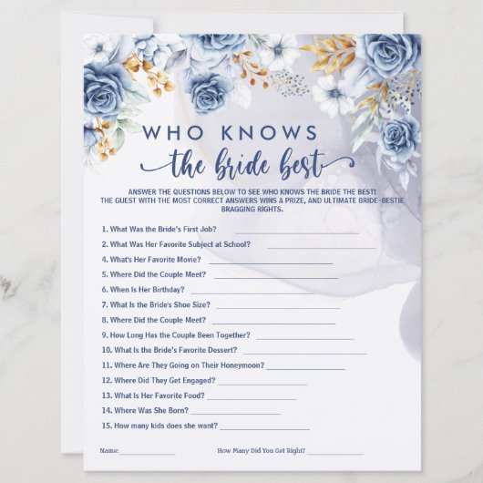 Who Knows the Bride Best Games Bridal Shower  (Voorkant)