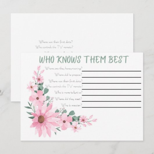 Who Knows The Couple Best Bridal Shower Game Notitiekaartje (Voorkant / Achterkant)