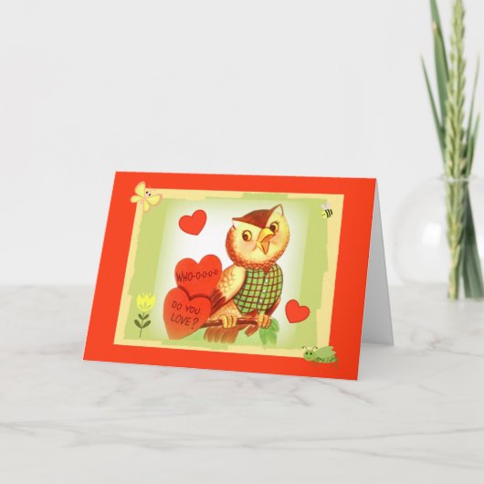 "Who-o-o Do You Love" Retro Valentijn Uil Feestdagen Kaart (Voorkant)