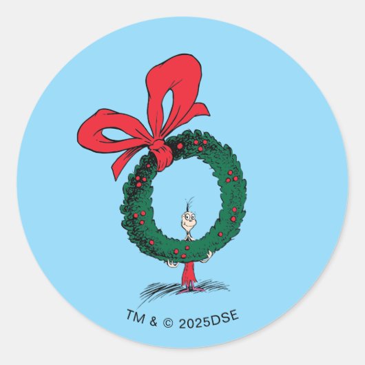 Who Peeking Through Christmas Wreath Ronde Sticker (Voorkant)