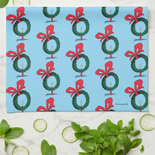 Who Peeking Through Christmas Wreath Theedoek (Gevouwen)