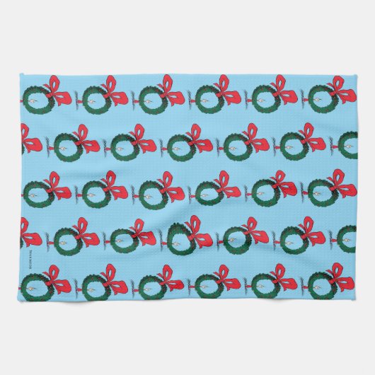 Who Peeking Through Christmas Wreath Theedoek (Horizontaal)