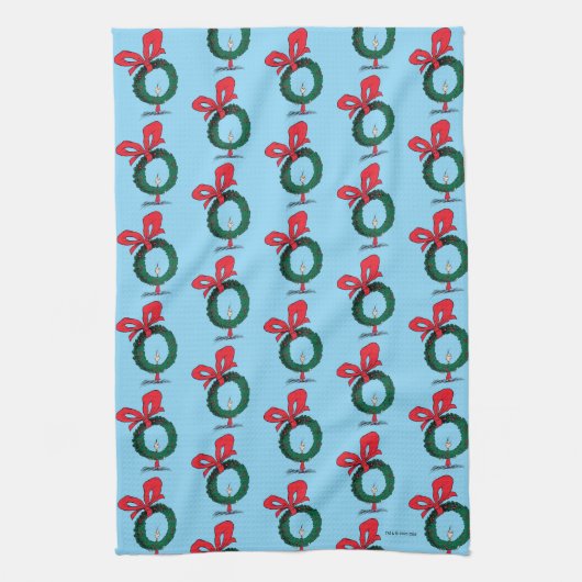 Who Peeking Through Christmas Wreath Theedoek (Verticaal)