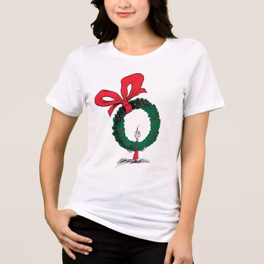 Who Peeking Through Christmas Wreath Tri-Blend Shirt (Voorkant)