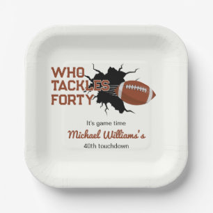 Who Tackles Forty Funny Football 40ste Verjaardag Papieren Bordje